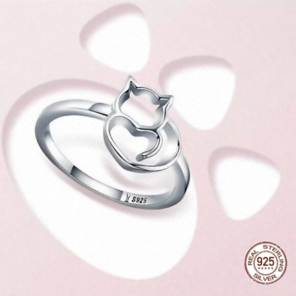 NWT Dainty Cat Ring SZ.8 S925 Sterling Silver Whimsical Cat Lover Gift Delicate - Picture 4 of 7